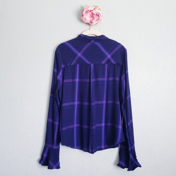 Sanctuary Purple and Blue Plaid Bellsleeve Buttondown - Picture 7 of 7